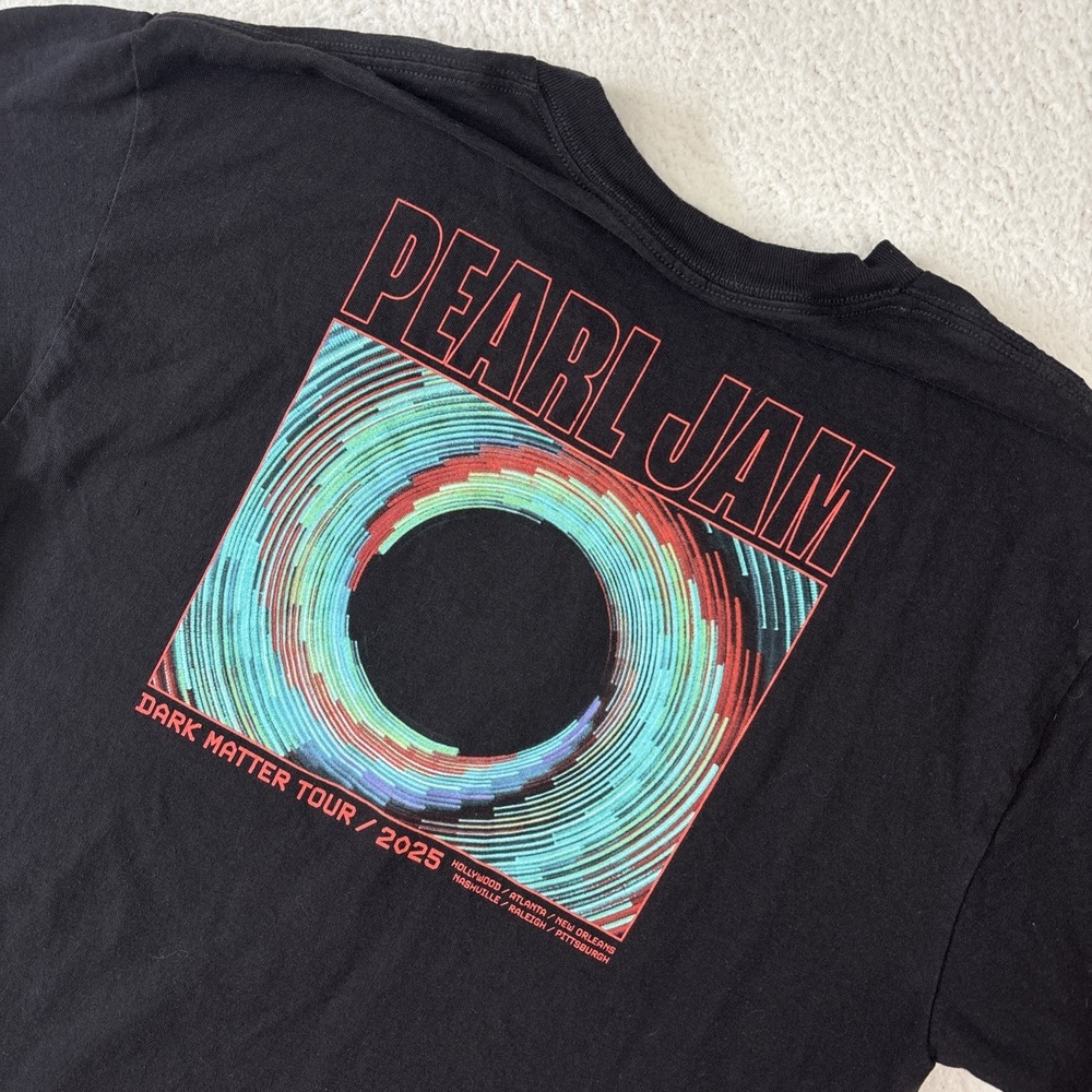 PEARL JAM 2025 Dark Matter Tour T-Shirt Medium Black Double-Sided Rock Band Tee